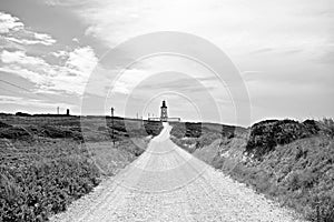 Cabo Espichel farol. Especial Cape lighthouse. Black and white photo. Portugal. Landscape. Shipping. Help. Sky. photo