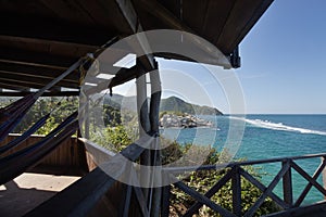 Cabo San Juan beach hut viewpoint landscape with hammocks and caribbean sea