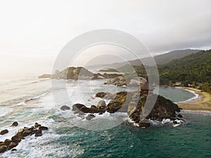 Cabo San Juan del Guia sand beach in Tayrona National Park tropical Caribbean palm tree coast Colombia South America