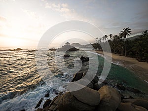 Cabo San Juan del Guia sand beach in Tayrona National Park tropical Caribbean palm tree coast Colombia South America