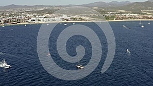 Cabo San Lucas Mexico, Aerial View on Famous Beach and Boats in Pacific Ocean