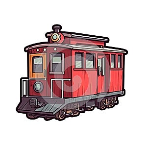 Caboose In Cartoon Style Stiker On White Background On Isolated Transparent Background, Png, Logo. Generative AI