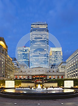 Cabot Square In London at night