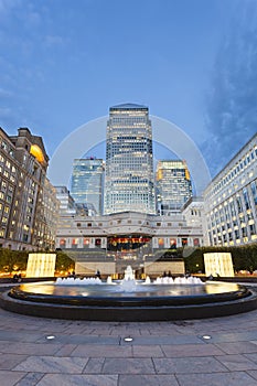 Cabot Square In London at night