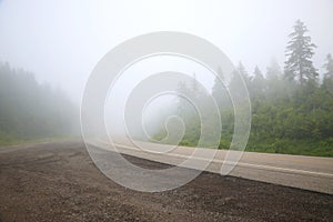 Cabot Trail Through Low Clouds, Low Visibility