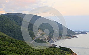 Cabot Trail at sunset in Cape Breton Island