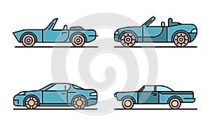 Cabriolet car icons set vector flat