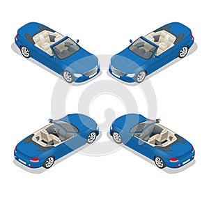 Cabriolet car isometric vector illustration. Flat 3d convertible image