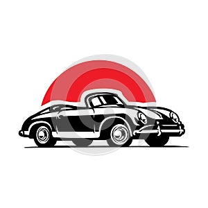 Cabriolet classic car in red background, vintage car, rare car, retro coupe vector image isolated