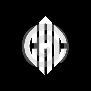 CAC circle letter logo design with circle and ellipse shape. CAC ellipse letters with typographic style. The three initials form a