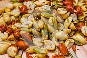 Cacahuates and pepitas mexican snack salted in mexico city photo