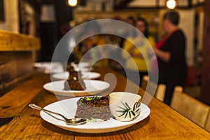 Cacao cake and a cup of tea