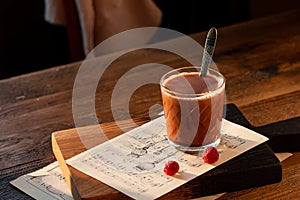 Cacao cup on the wooden table