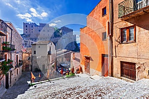 Caccamo, Sicily. Hilltop medieval citadel city, Italy landscape