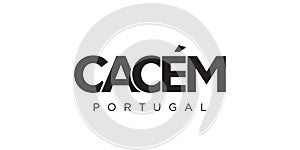 Cacem in the Portugal emblem. The design features a geometric style, vector illustration with bold typography in a modern font.