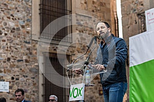 The leader of the far-right party Vox, during his speech at the rally held in the Plaza de San Jorge in Caceres.