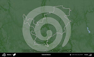 Cacersk District outlined, Belarus. Physical