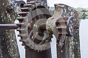 Detailed part of the historic iron bridge Domo Pedro II that connects the cities of Cachoeira and Sao Felix in the Brazilian state photo