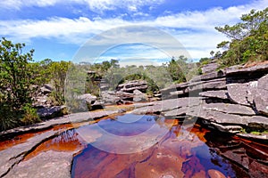 Cachoeira Da Fumaca, Smoke Waterfall, with little lake at the source, Chapada Diamantina National Park, Brazil