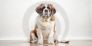 Cachorro San Bernardo sentado sobre fondo blanco Generative By AI photo