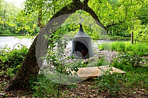 Cacoon hanging tent outside peaceful relaxation