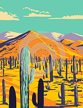 Cacti in Saguaro National Park Pima County Arizona WPA Poster Art photo