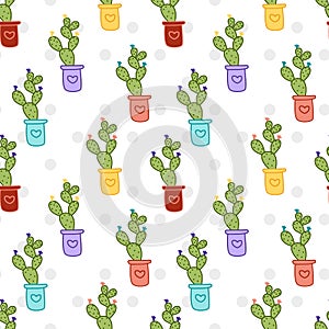 Cactus Angel wing. Seamless pattern. Cacti. Flowering plants. Doodle, cartoon, vector