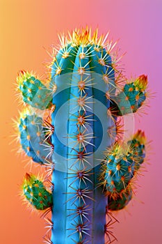 Cactus in Blue Pot on Pink Background photo