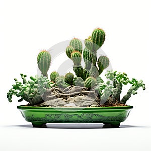 Cactus Bonsai On Green Terrarium: Akihiko Yoshida Inspired Symmetrical Arrangement