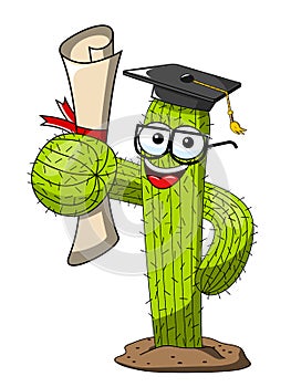 Cactus cartoon funny character vector graduated degree success isolated