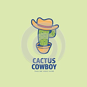 Cactus cowboy logo icon with cowboy hat cartoon logo illustration