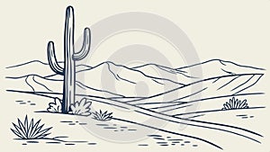 Cactus Desert Landscape, Rustic Western Scene Vector Art, vector design Generative AI photo