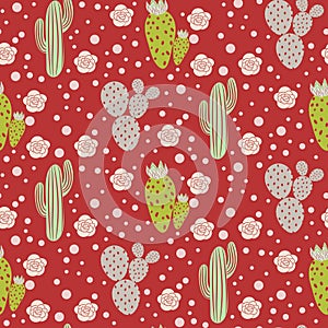 Cactus desert vector seamless pattern. Green and grey nature fabric print texture.