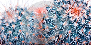 Cactus detail closeup Art Fashion Design. Cacti Minimal concept. Blue neon Mood on white background. Trendy Bright Color.