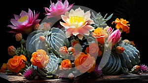 Cactus Flora and Flower in dark Background