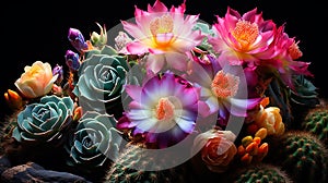 Cactus Flora and Flower in dark Background