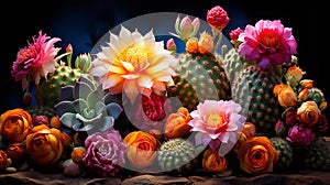 Cactus Flora and Flower in dark Background