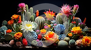 Cactus Flora and Flower in dark Background