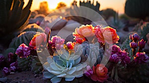 Cactus Flora and Flower in dark Background