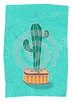 Cactus in hand drawn flower pot. Home wall decor in scandinavian style. Poster for living room. Vector illustration.