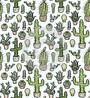 Cactus hand-drawn seamless pattern