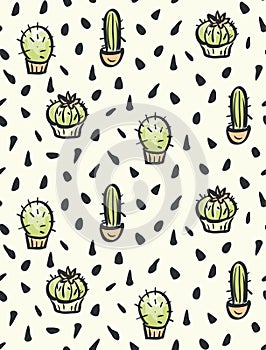 Cactus hand-drawn seamless pattern.