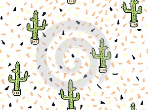 Cactus hand-drawn seamless pattern.