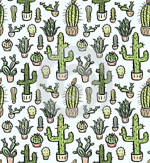 Cactus hand-drawn seamless pattern
