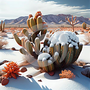 The cactus in the harsh desert between snow and ice - Generate Artificial Intelligente - AI