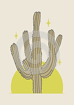 Cactus illustration wild west night and moon desert poster photo