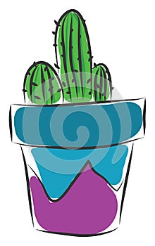 Cactus inside a blue and purple vase vector illustration