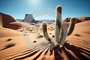 Cactus in isolation alone in the desert, surrounded by sand