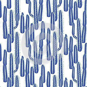 Cactus long blue plant vector seamless pattern. Abstract desert nature fabric print.