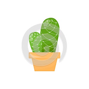 Cactus in a orange pot. A green succulent. Flat cartoon illustration isolated on a white background